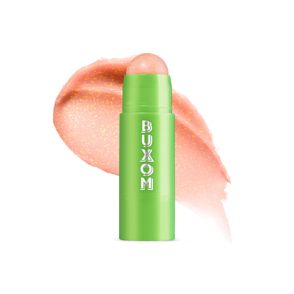 BUXOM Power-Full Lip Scrub Sweet Guava jar showing soft lip texture preparation