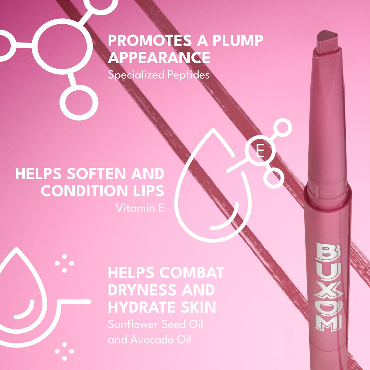 BUXOM Power Line Real Red peptides and vitamins nourish while you color.