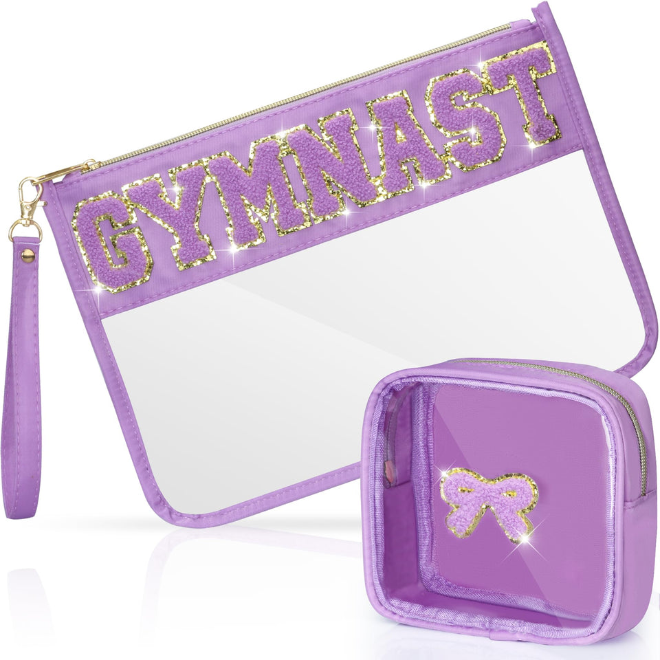 BuyCard gymnastics makeup bag with chenille patch for stylish gym storage