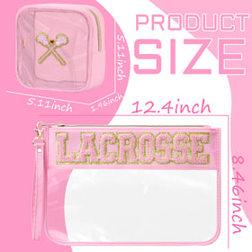 BuyCard Lacrosse patch bag featuring pink chenille letters for playful organization.