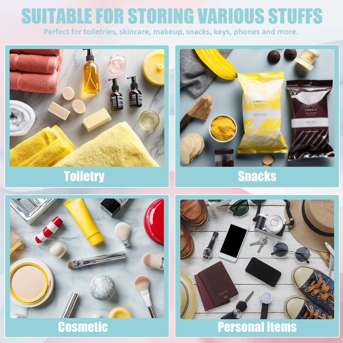 BuyCard large dual-size makeup bag holds brushes, glasses, snacks and more.