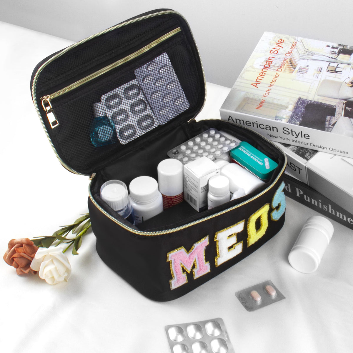 BuyCard Meds Bag mesh pill compartment helps tidy pills and small items