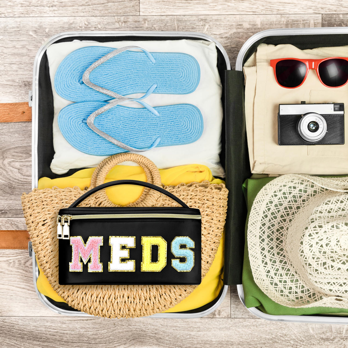 BuyCard Meds Bag spacious main compartment fits cosmetics and toiletries securely