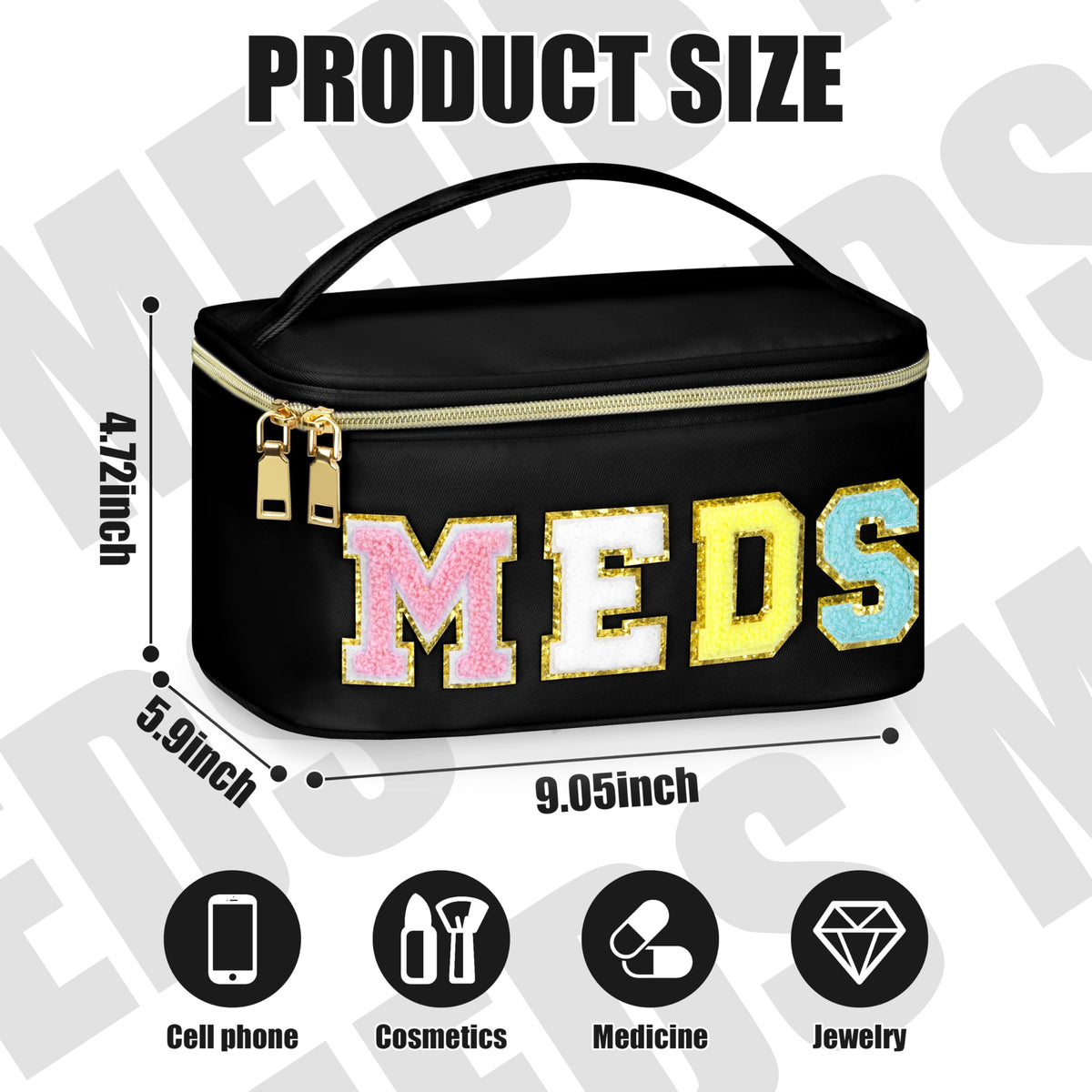 BuyCard Meds Bag top zip closure keeps contents secure during travel