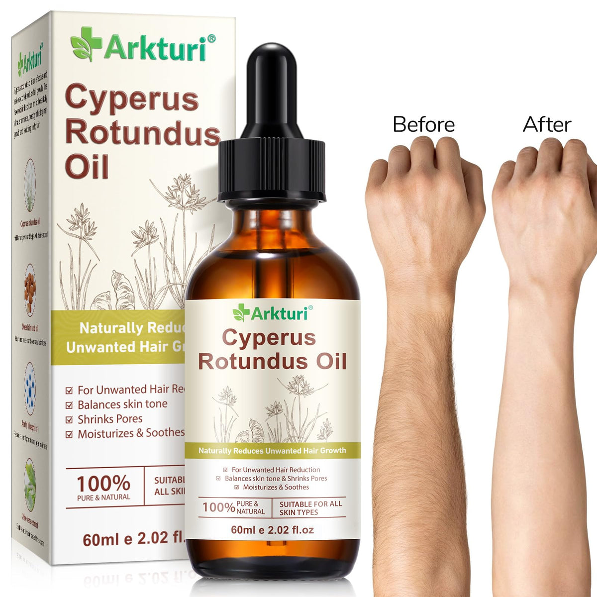 Drops of Buyourtaste Cyperus Rotundus Oil ready to nourish skin after removal.