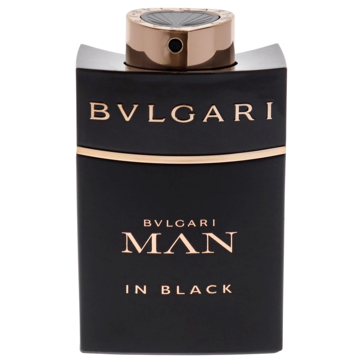 BVLGARI Man in Black bottle side view showing sleek design.