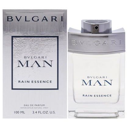 BVLGARI Man Rain Essence bottle close-up for premium daily wear.
