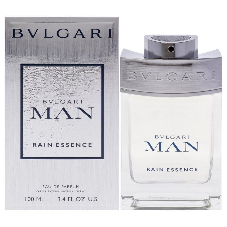 BVLGARI Man Rain Essence bottle close-up for premium daily wear.