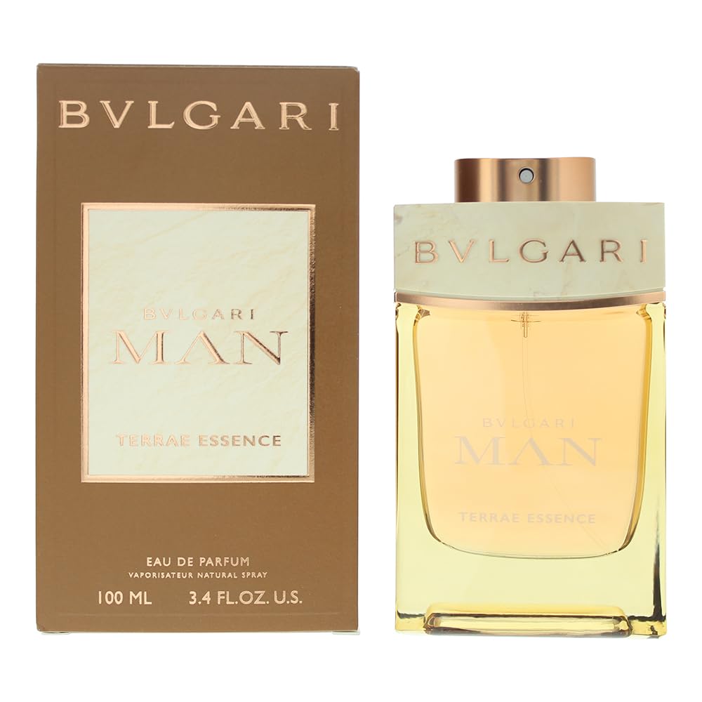 BVLGARI Man Terrae Essence bottle close-up shows refined woody vetiver notes