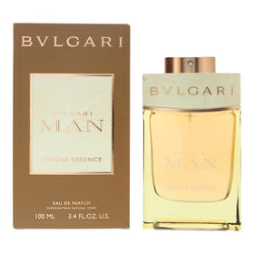 BVLGARI Man Terrae Essence bottle close-up shows refined woody vetiver notes