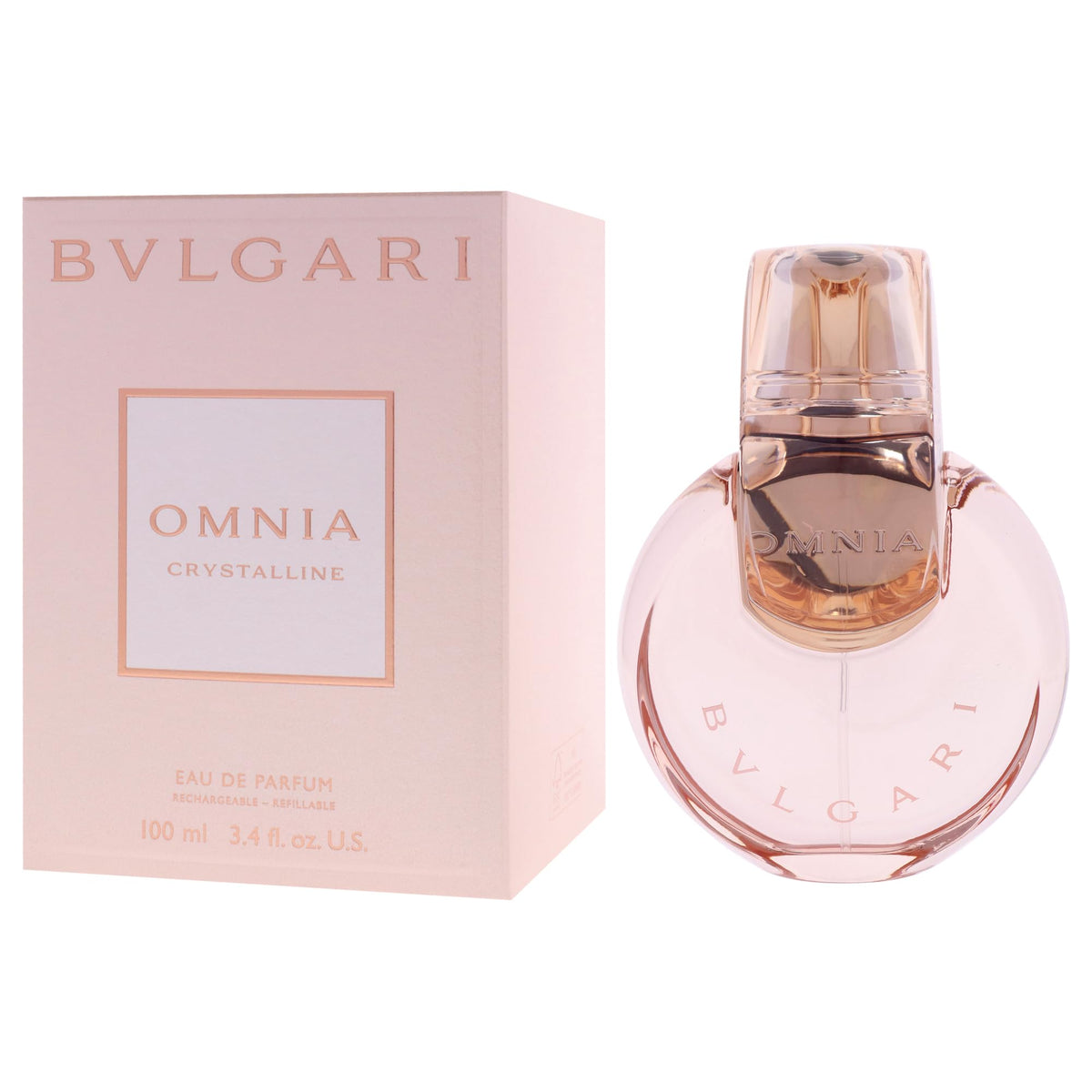 BVLGARI Omnia Crystalline flacon glass reflection conveys refined, luminous aesthetics.