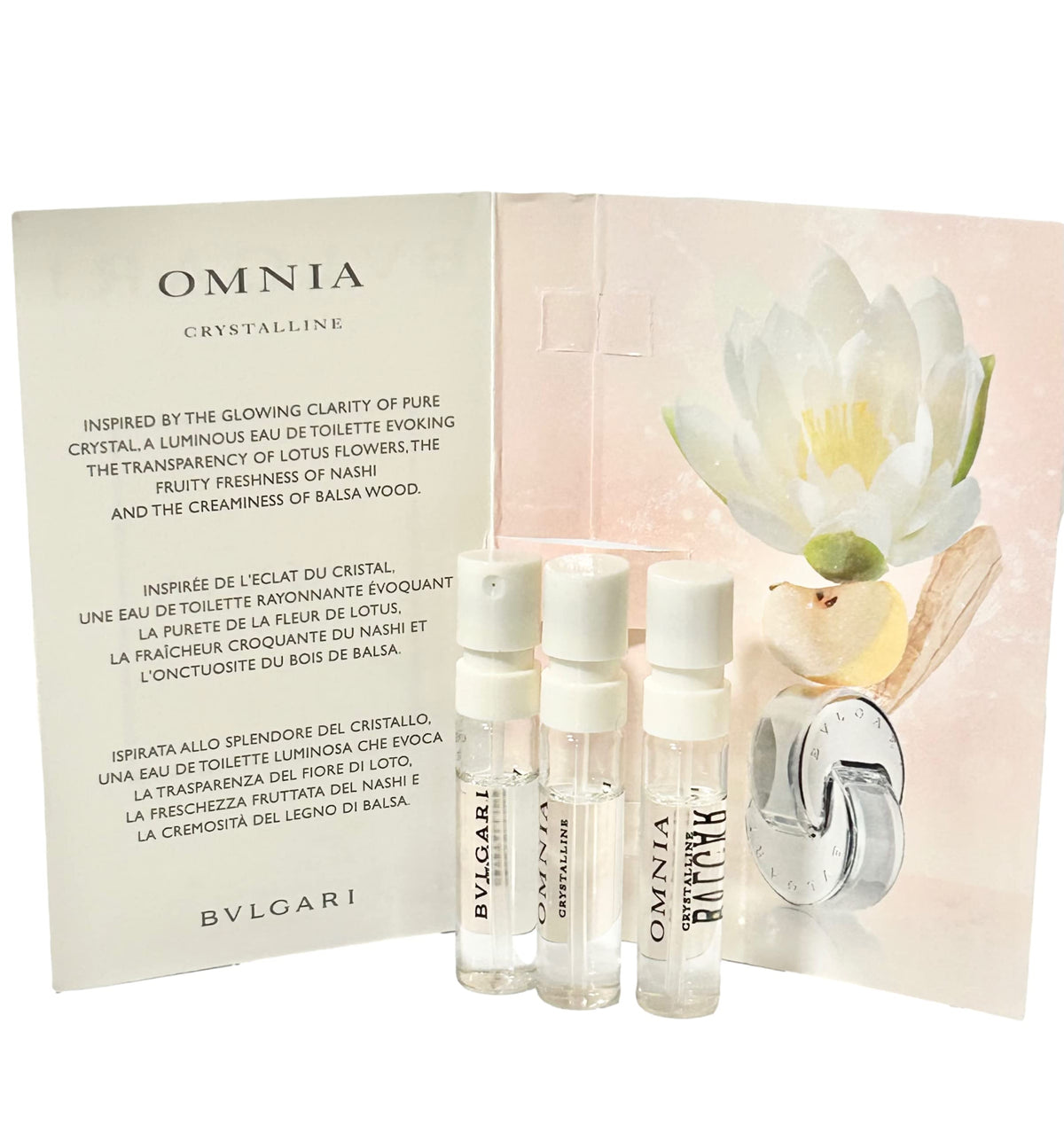 BVLGARI Omnia Crystalline vial for precise, travel-friendly sampling.