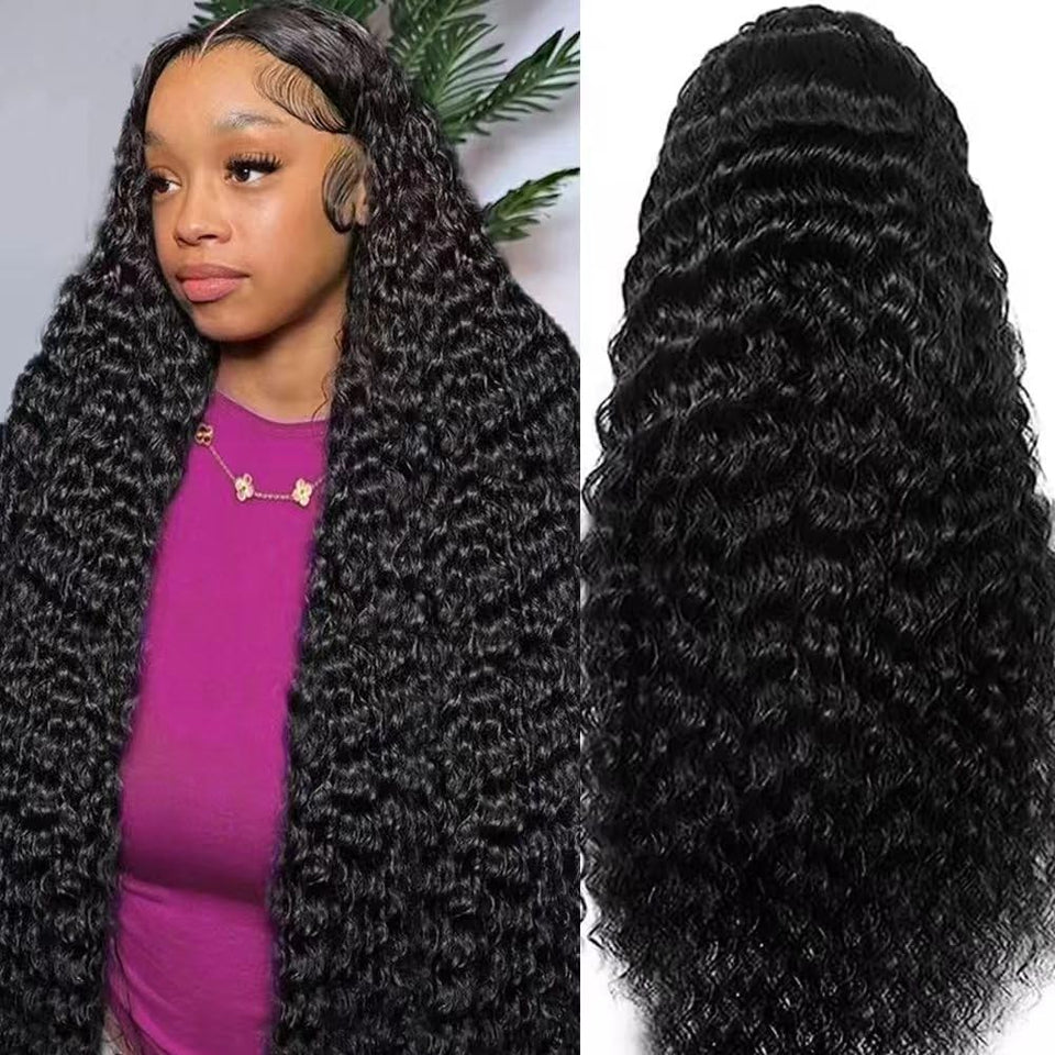 BWDWST deep wave lace front wig 32 inch displays natural hairline and seamless parting.
