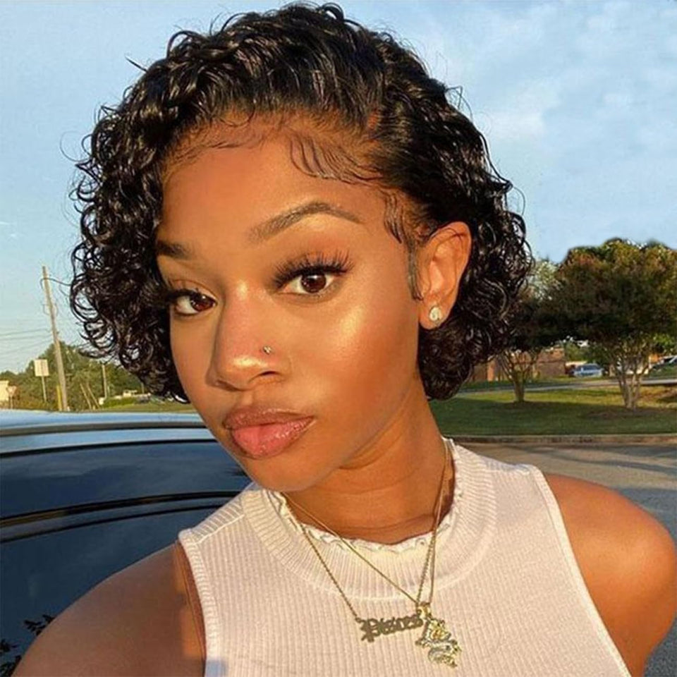 Bworto Pixie Cut Short Bob lace-front wig with natural texture for everyday wear