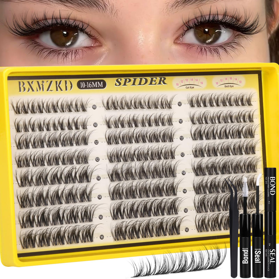 BXMZKD Spider Lash Clusters Kit box shows all-in-one DIY kit for beginners