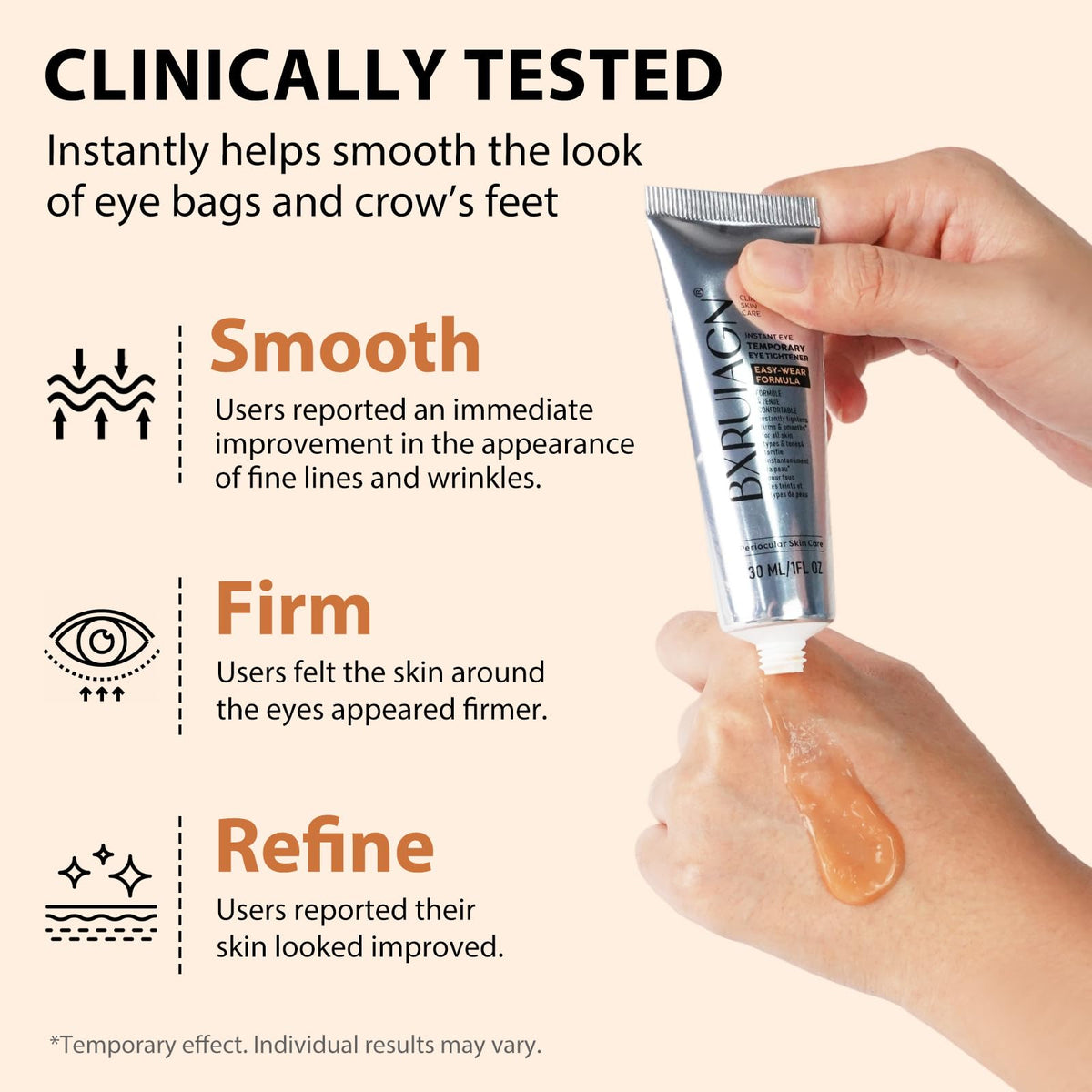BXRUIAGN under-eye puffiness minimization suggests a brighter, less swollen look.