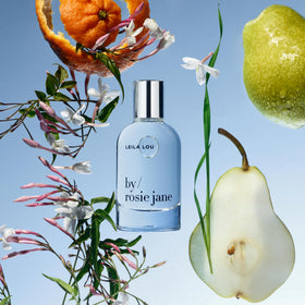 Leila Lou tangerine middle note bottle highlighting citrus lift and brightness.