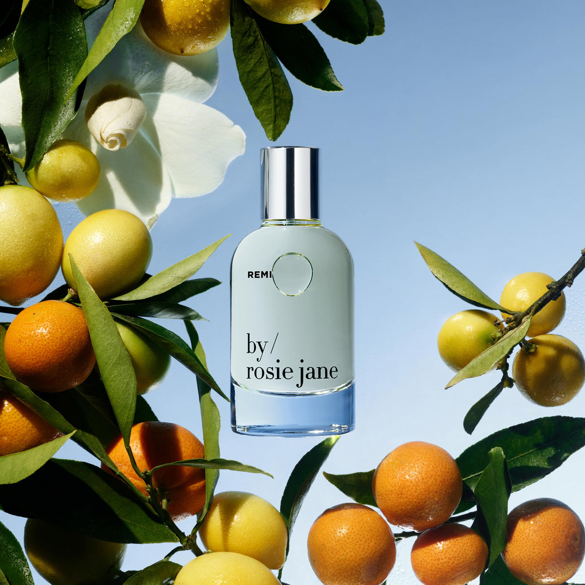 By Rosie Jane Remi label close-up highlighting vegan, toxin-free formula.