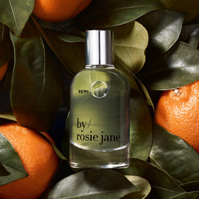 By Rosie Jane Remi packaging box emphasizes California-made clean fragrance.