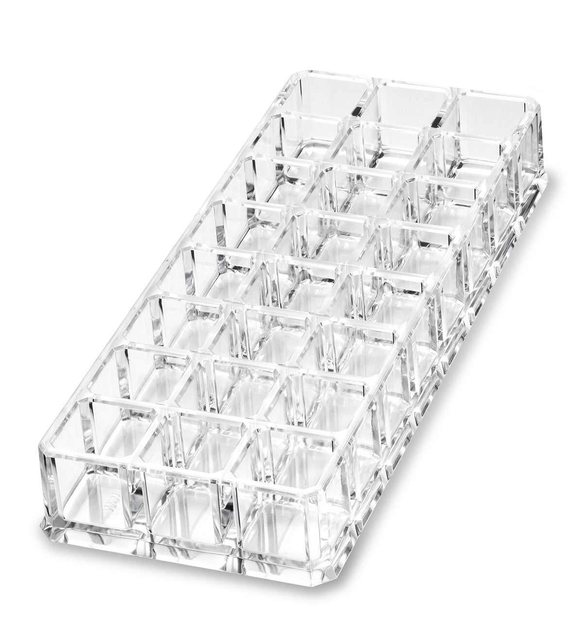 Acrylic makeup organizer by BY ALEGORY keeps products visible and reachable.