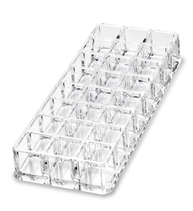 Acrylic makeup organizer by BY ALEGORY keeps products visible and reachable.