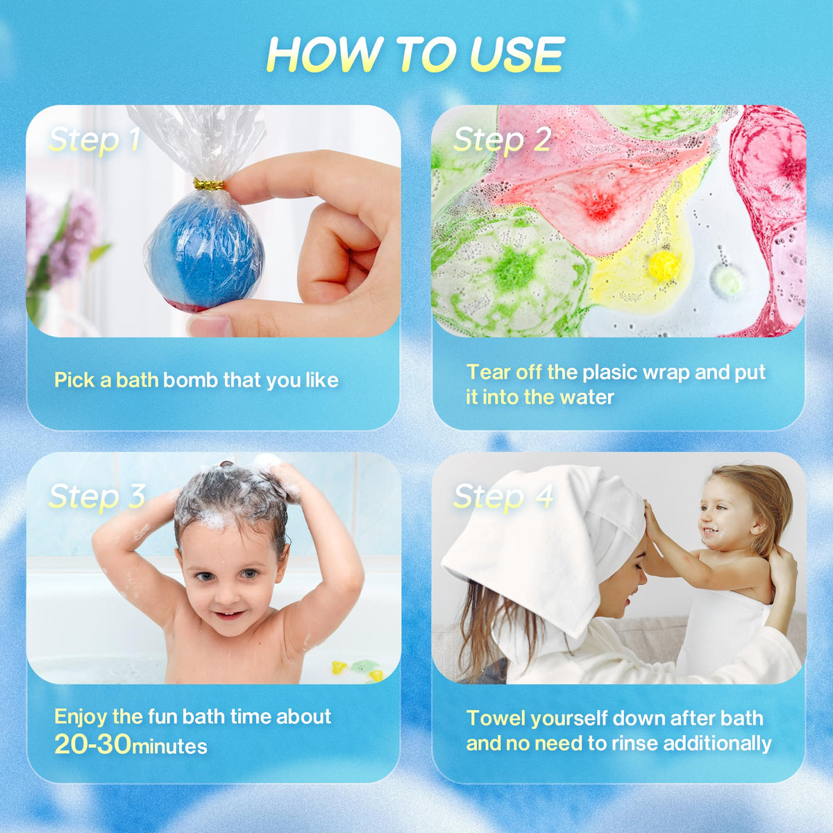 BYGGVIR bath bombs offer many scents and colors for variety