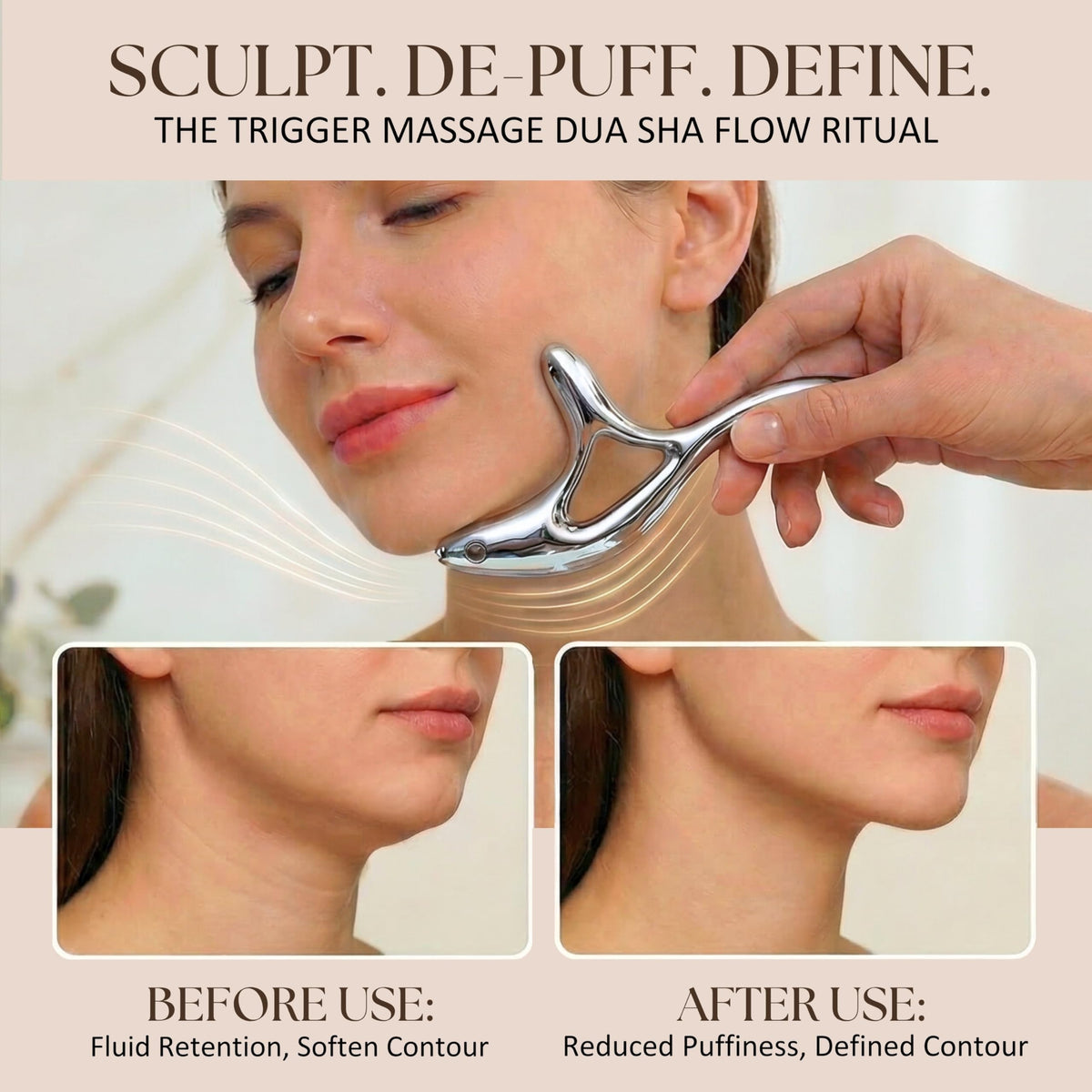 ByLif metal scraper with ergonomic grip enables full-body massage.
