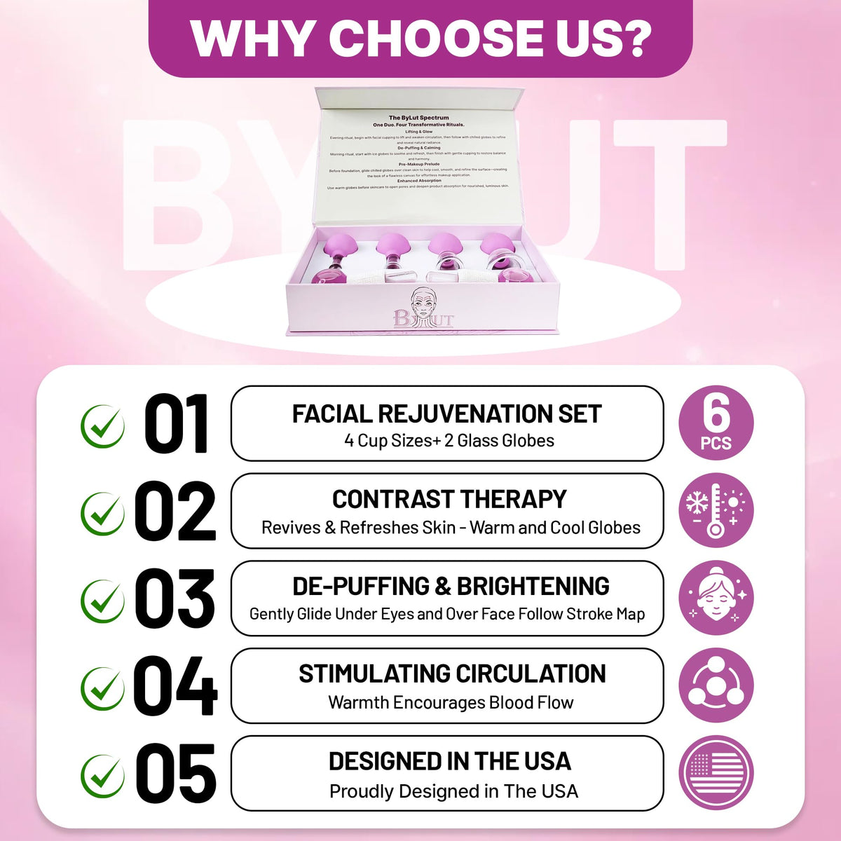 ByLut facial cups in four sizes for precise cheek, jawline, and under-eye contouring