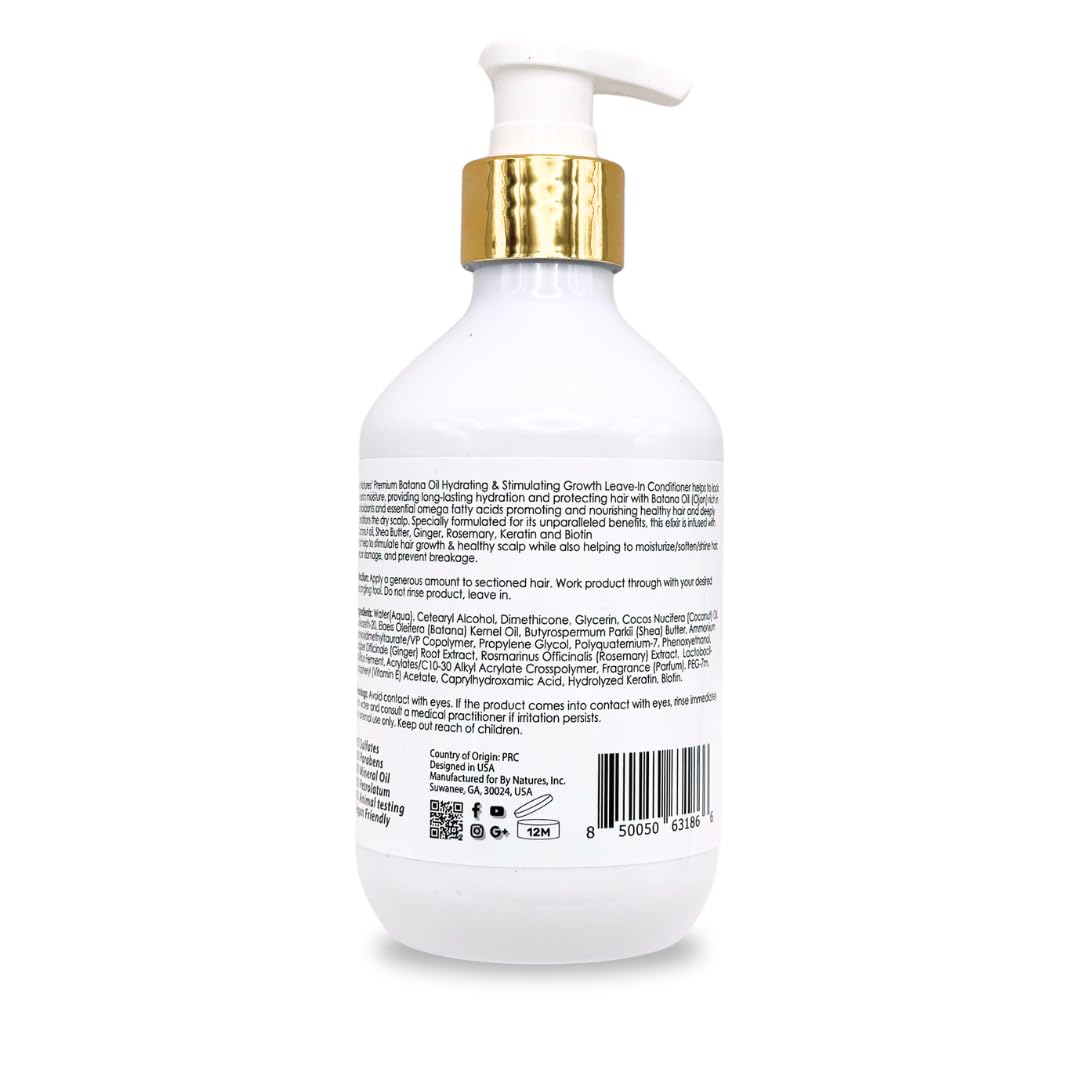 By Natures Batana Oil Leave-In Conditioner in use, promoting frizz control and shine.