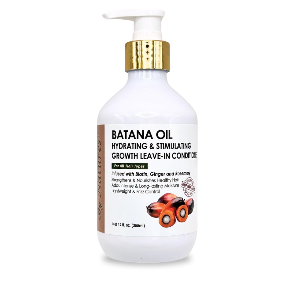 By Natures Batana Oil Leave-In Conditioner bottle; lightweight hydration for all hair types.
