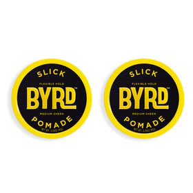 BYRD Hairdo Slick Pomade two-pack front view shows easy, water-based styling.