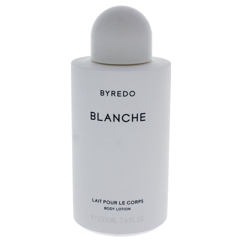 Byredo Blanche body lotion bottle, delivering hydrating softness and a refreshing, airy scent.