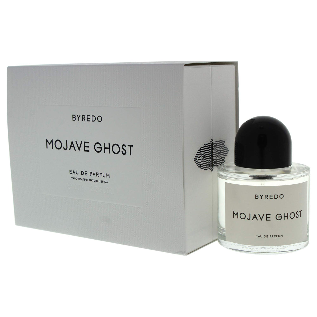 Closeup of Byredo Mojave Ghost cap, sleek bottle detail for daily use