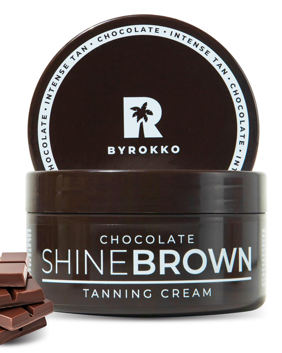 BYROKKO Shine chocolate tan accelerator cream bottle ready for outdoor tanning