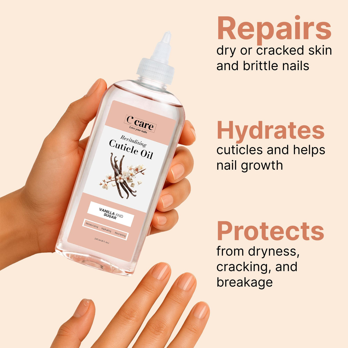 C CARE nails before and after glow shows stronger-looking nails