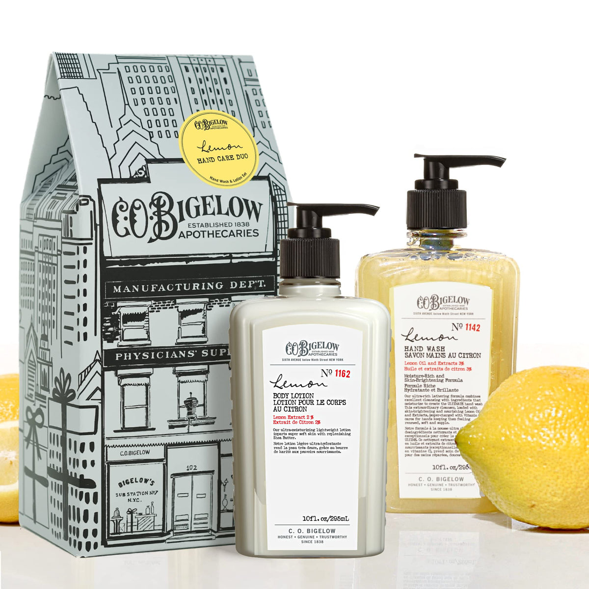 C.O. Bigelow Apothecary Lemon Set box with NYC storefront design, gift-ready presentation.