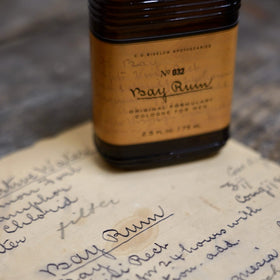 C.O. Bigelow Bay Rum archival-formula badge hints classic influence