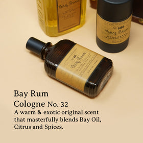 C.O. Bigelow Bay Rum bottle closeup highlights warm citrus and spice