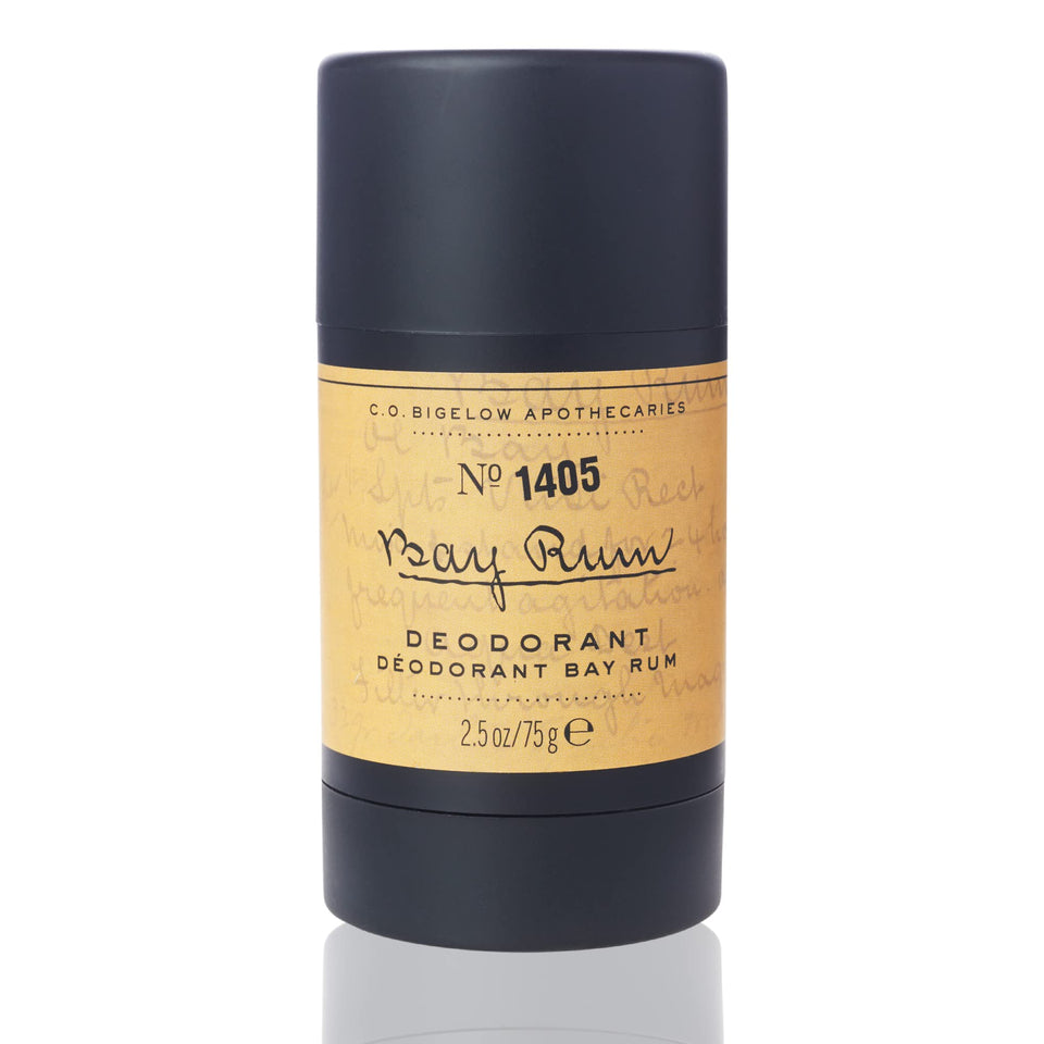 C.O. Bigelow Bay Rum deodorant bottle shows aluminum-free freshness