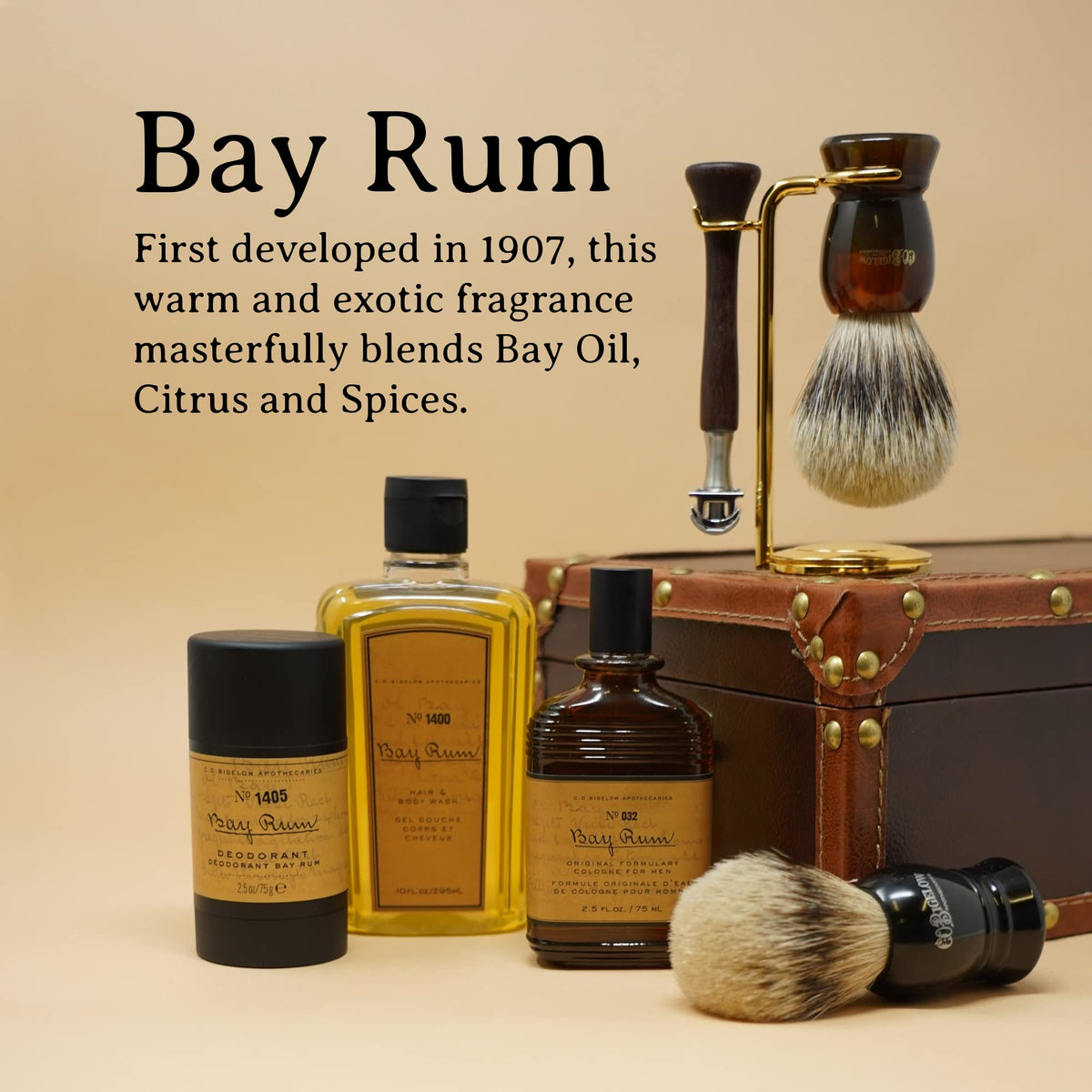 Bay Rum fragrance notes: bergamot, orange, mint, bay leaf