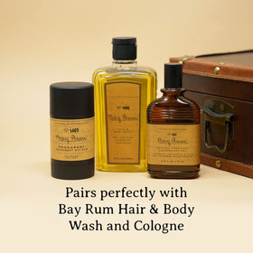 Classic Bay Rum scent with warm spices and citrus
