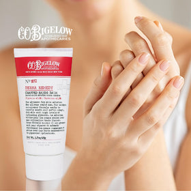 C.O. Bigelow balm on hand demonstrates non-greasy moisture for daily use.