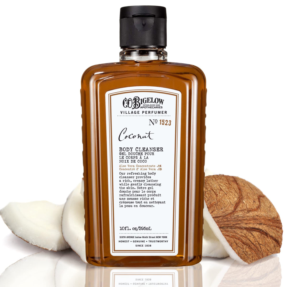 C.O. Bigelow Coconut Body Wash bottle with rich lather for daily hydration.