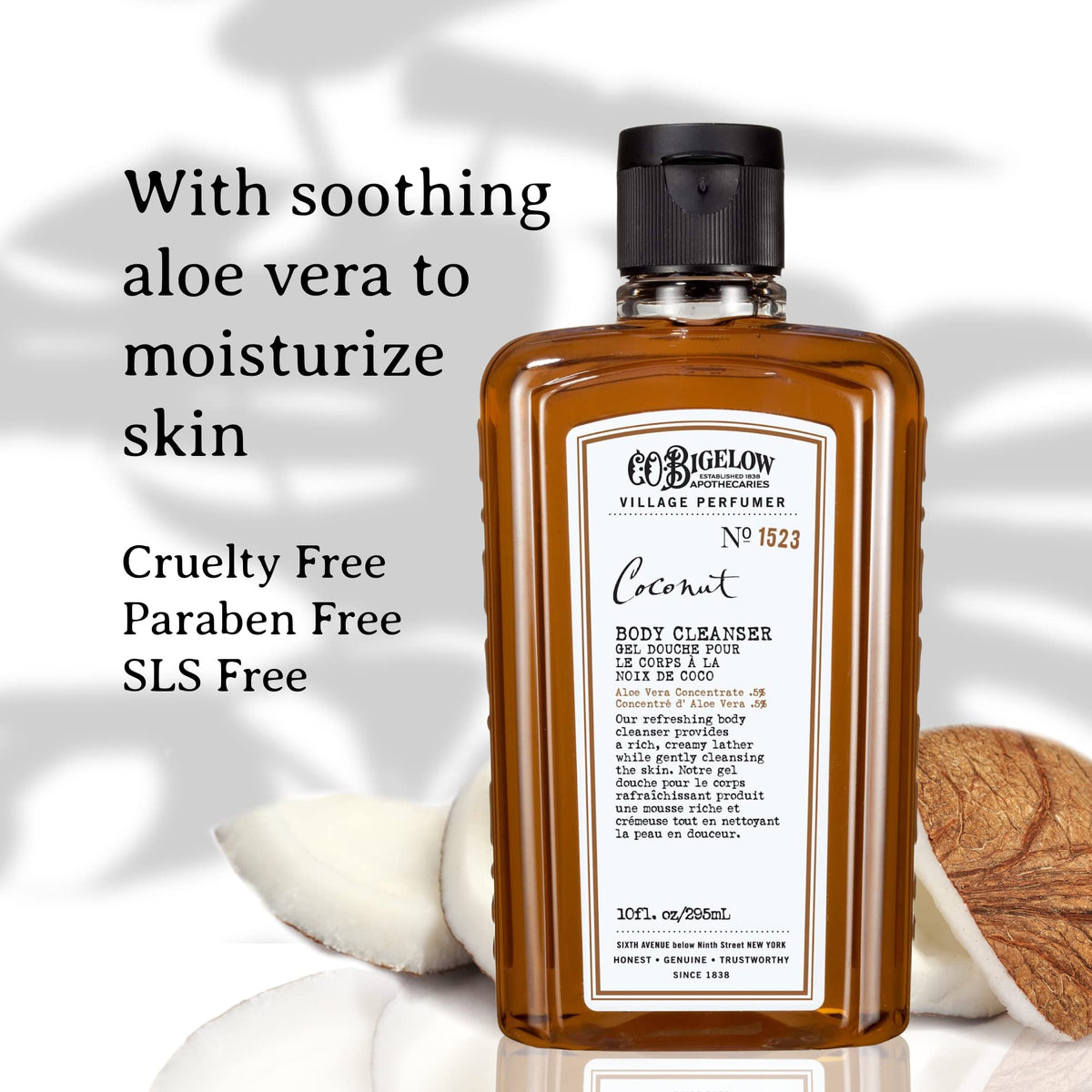C.O. Bigelow Coconut Body Wash coconut-splash highlights sensual coconut scent during showers.