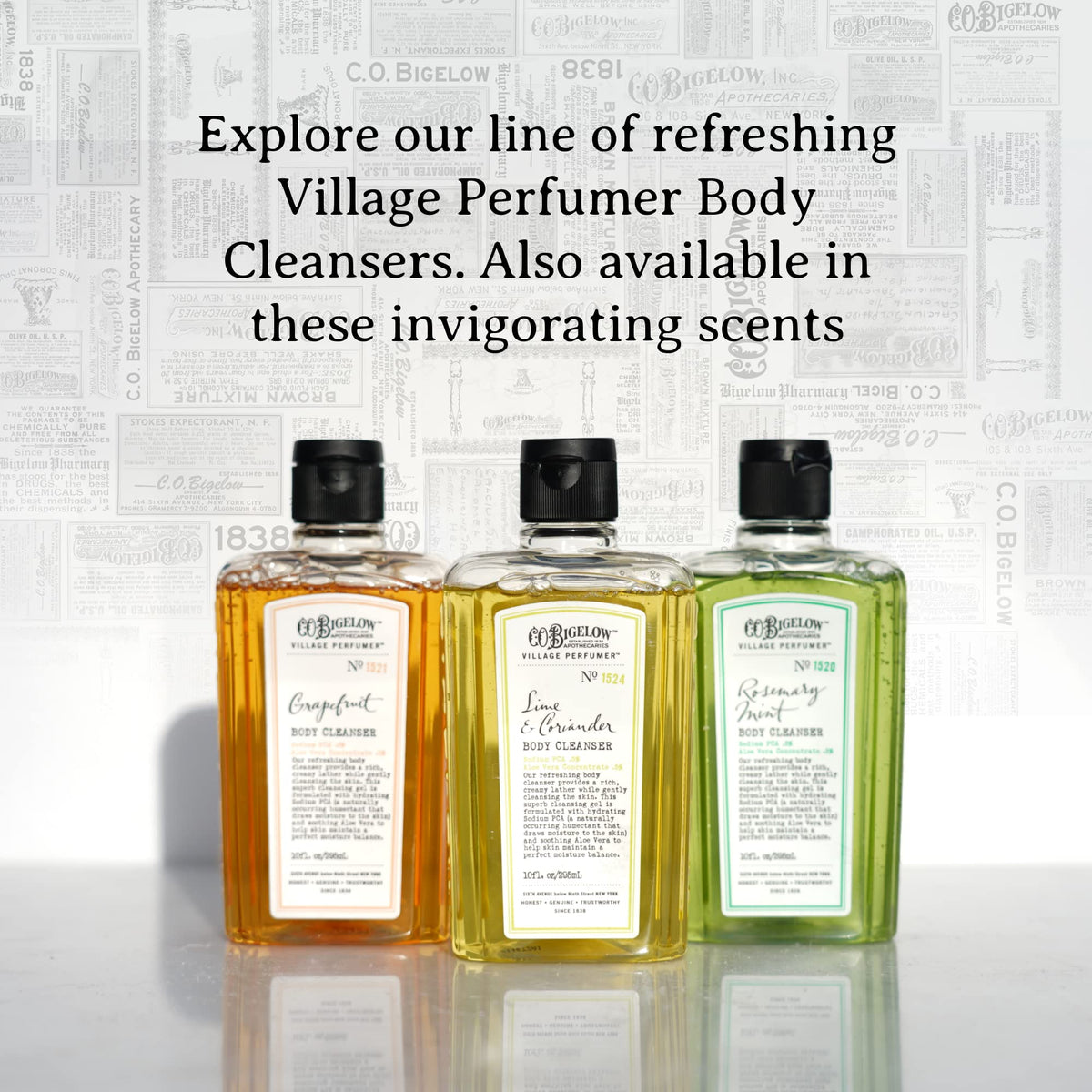 C.O. Bigelow Coconut Body Wash creamy-texture close-up invites sensory shower experience.
