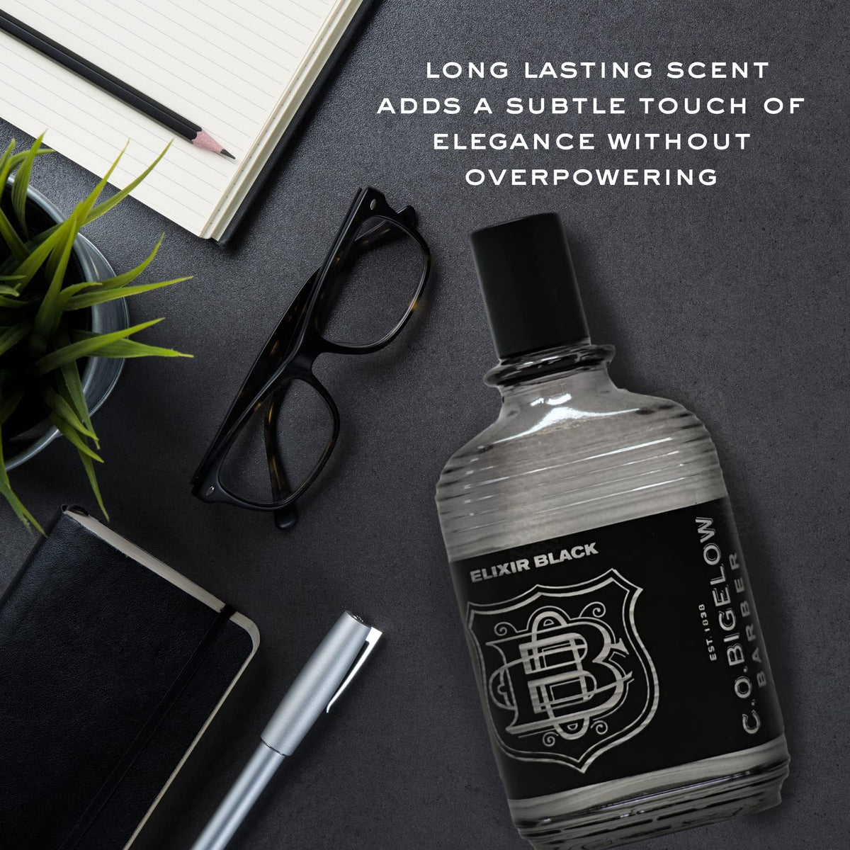 C.O. Bigelow Elixir Black bottle cap detail showcasing premium finish