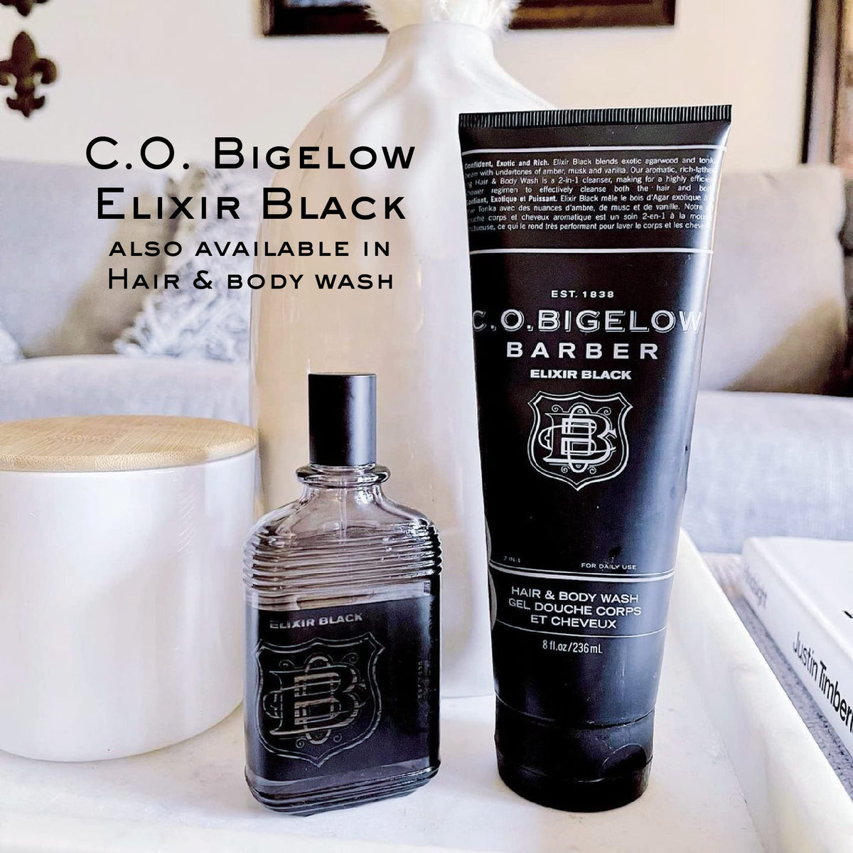 C.O. Bigelow Elixir Black packaging box for gift-ready presentation