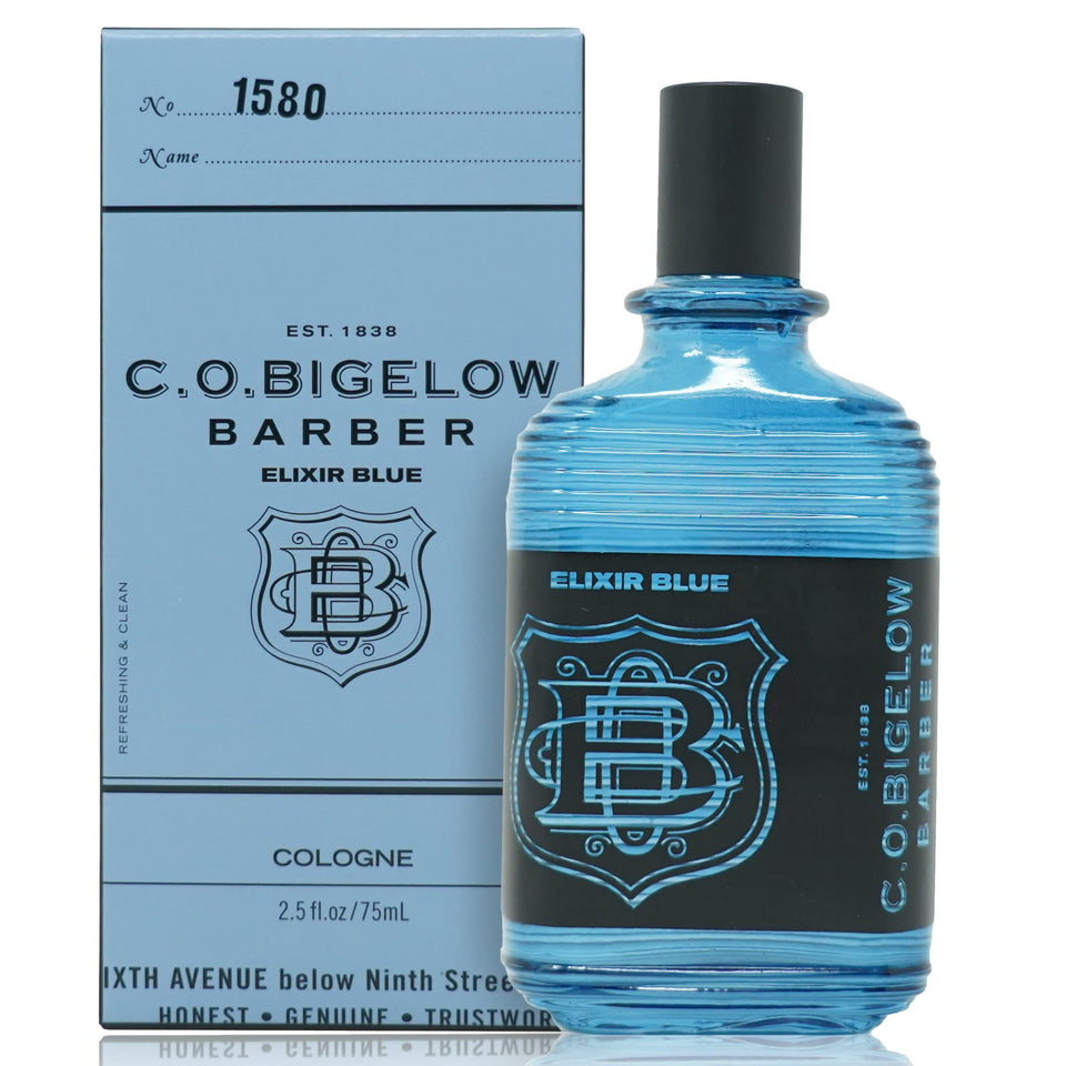 C.O. Bigelow Elixir Blue bottle front view showing premium design and lasting scent