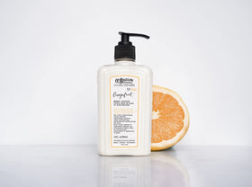 Ingredient focus with aloe vera, borage oil, and olive oil in the grapefruit lotion