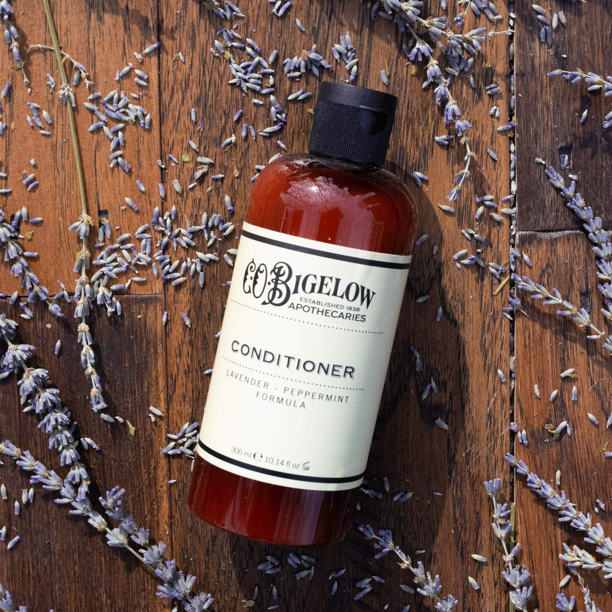 C.O. Bigelow Lavender Peppermint Conditioner bottle side shows lightweight daily-use design